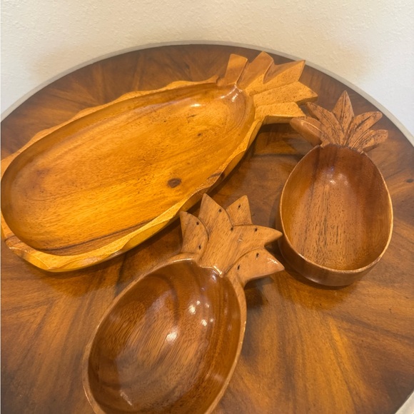 3 MCM Pineapple Shaped Mimosa Wood Serving Bowls - Picture 3 of 15